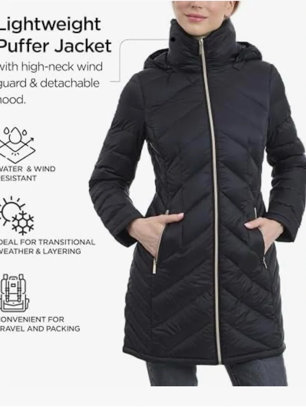 Michael Kors Packable Quilted Nylon Puffer Coat - Black Size M